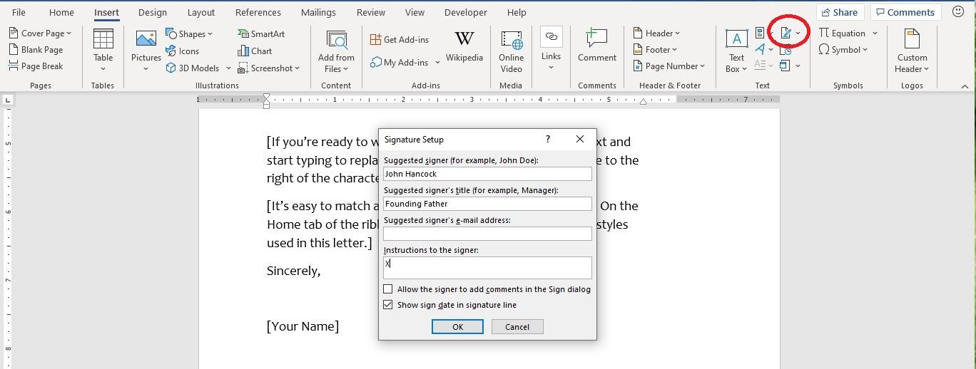 insert a signature in word for mac